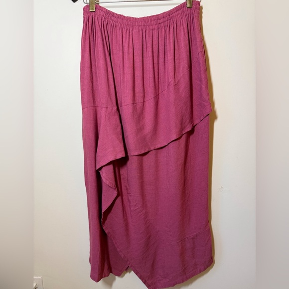 Kaliyana linen blend skirt Lagenlook pockets elastic waist asymmetrical artsy - Picture 4 of 7
